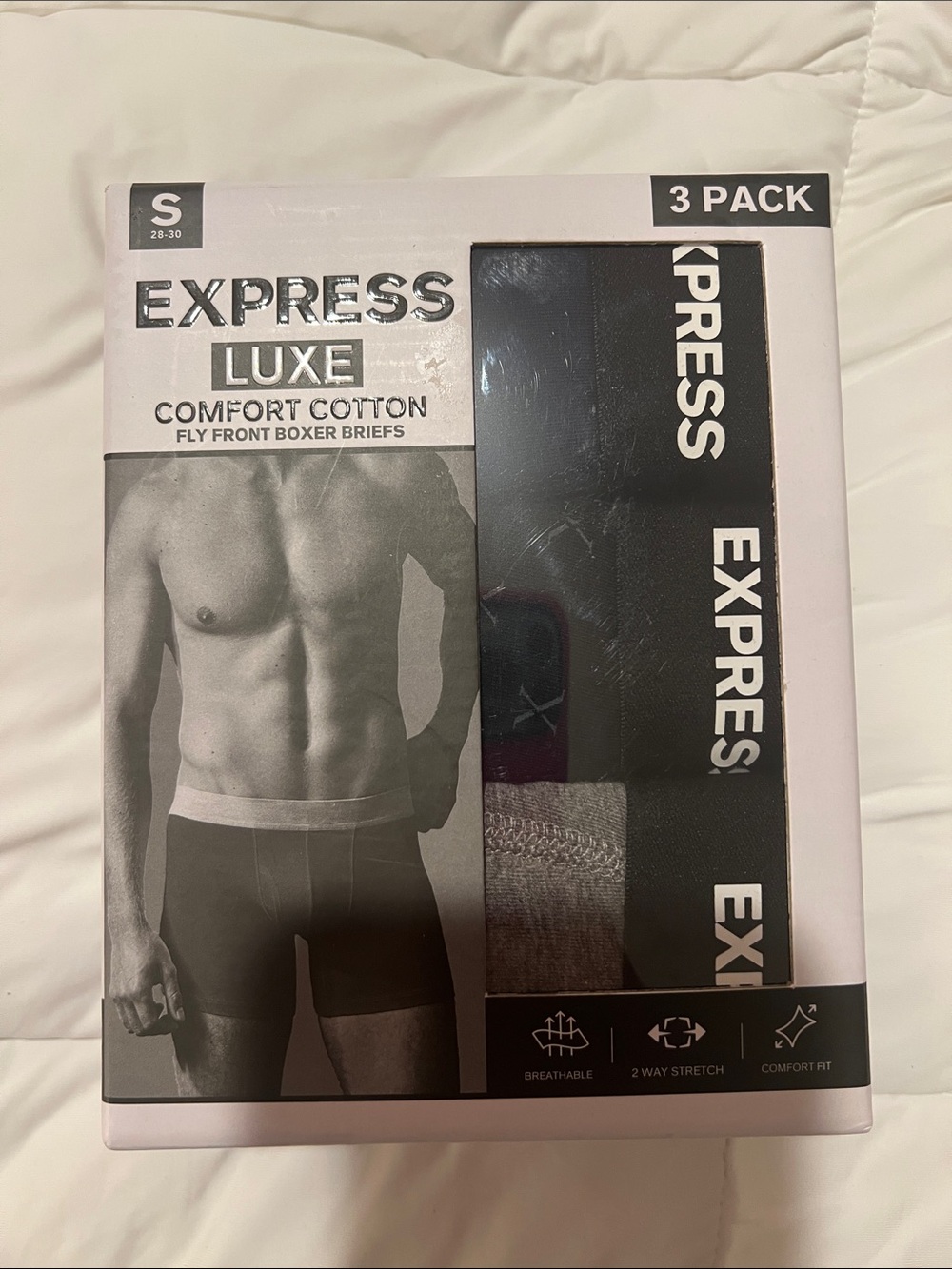 Express Luxe 3-Pack Boxer Briefs - Black blue & Gray fly front comfort cotton